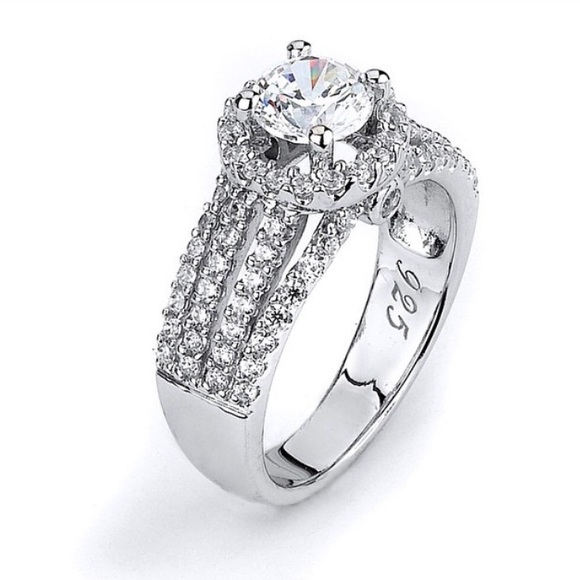 Sterling silver quadruple shank CZ Engagement ring