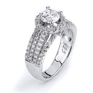 Sterling silver quadruple shank CZ Engagement ring