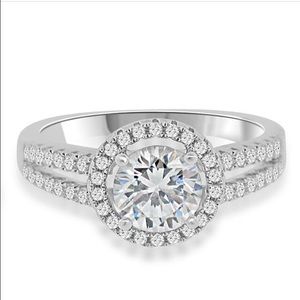 Sterling Silver CZ Halo Engagement Ring