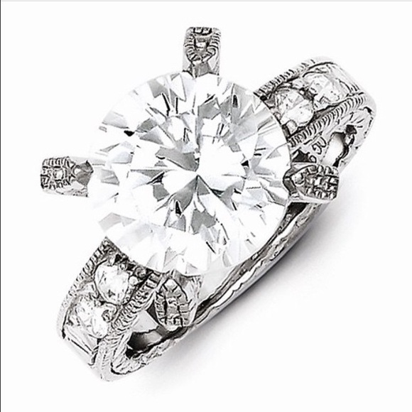 Sterling Silver Halo CZ Engagement Ring