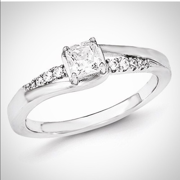 Sterling Silver Princess CZ Engagement Ring