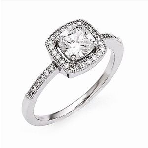 Sterling Silver CZ Brilliant Engagement Ring