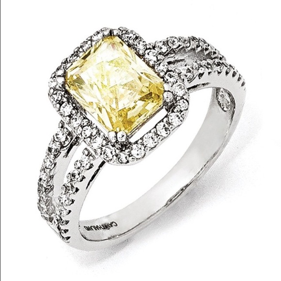 Beautiful Sterling Silver CZ Canary Square Ring