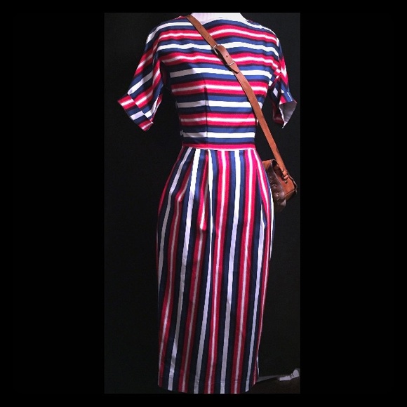 Asos wiggle dress red white blue