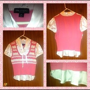 I.N. Studio Faux Sweater Vest w/ Satin Trim