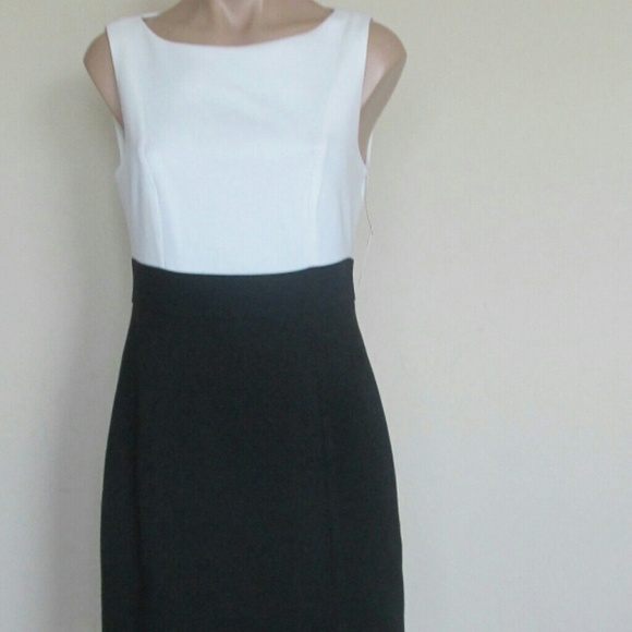 LAUNDRY BY DESIGN WHITE AND BLACK SLEEVELESS DRESS