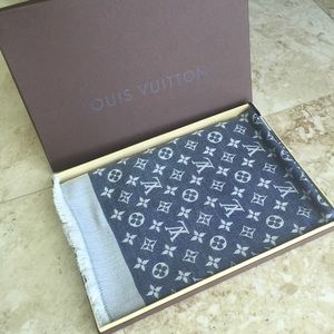 Louis Vuitton Monogram Denim Shawl Scarf Blue