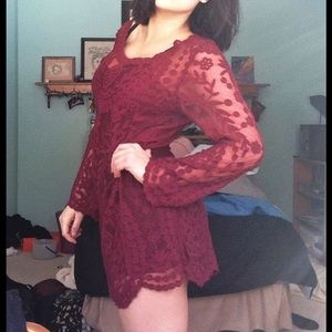 wine cocktail mesh/yoke dress