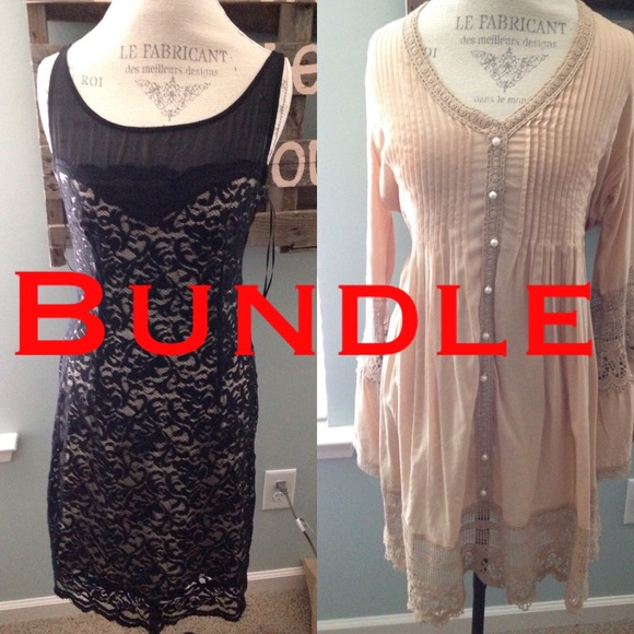 Black lace dress and beige pearl bundle