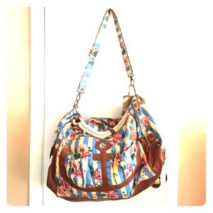 Betsey Johnson Floral & Leather Anchor Duffle Bag
