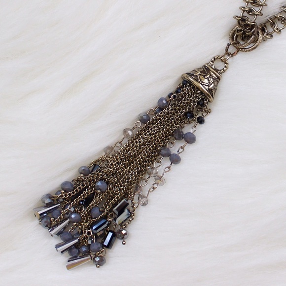 Adele Gold Tassel Necklace with Crystals - Picture 2 of 3