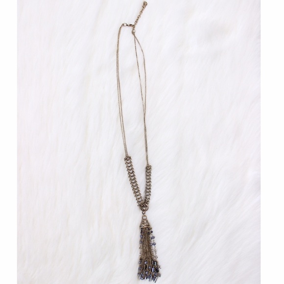 Adele Gold Tassel Necklace with Crystals - Picture 3 of 3