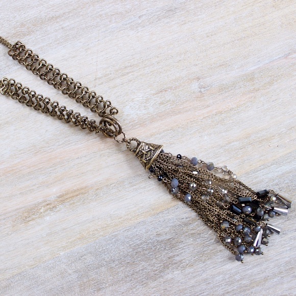 Jewelry - Adele Gold Tassel Necklace with Crystals