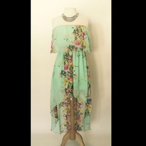Sea foam green floral high low chiffon dress