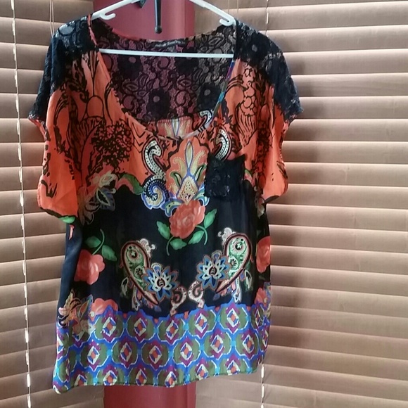 floral and lace shirt