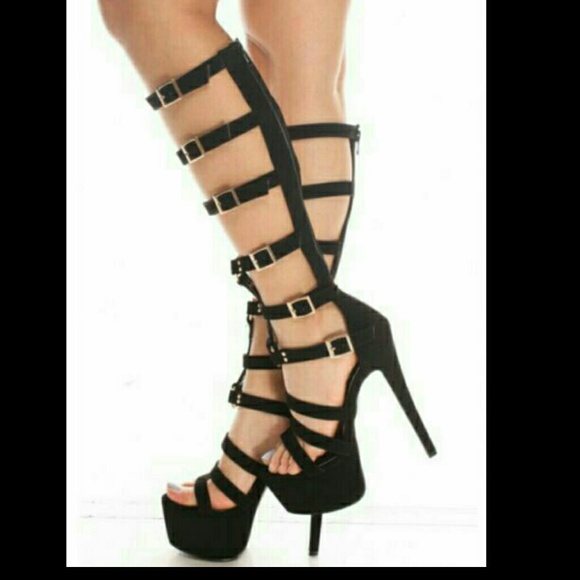 Black gladiator platform heels