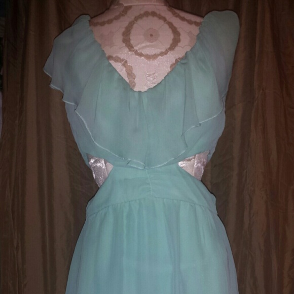Mint chiffon side cut out dress