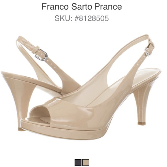 Shiny patent leather, nude peep toe heels