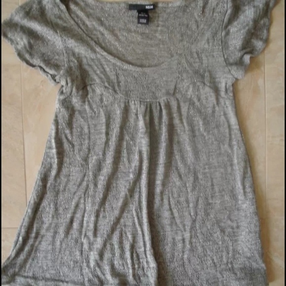 H&M Silver Geometric Sparkle Babydoll Top szXS EUC