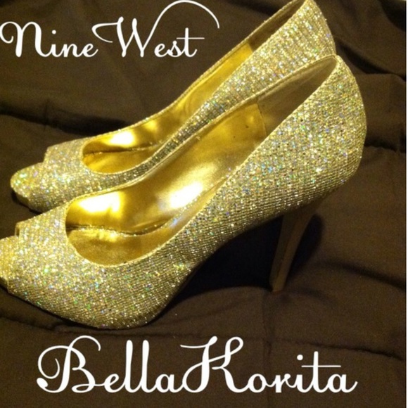 ✨ Gold Glitter ✨ Peep Toe Heels