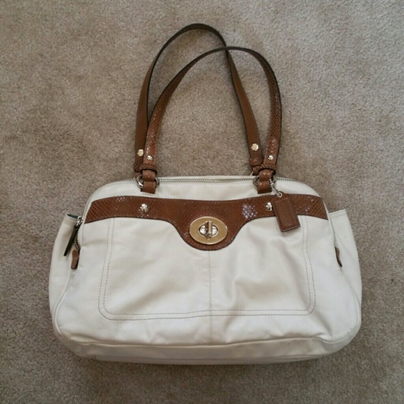 White and Brown Leather Coach Satchel