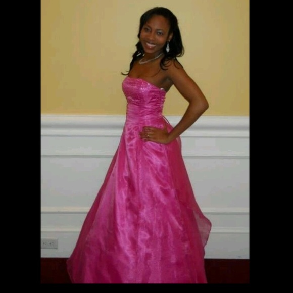 Pink Lace back prom dress