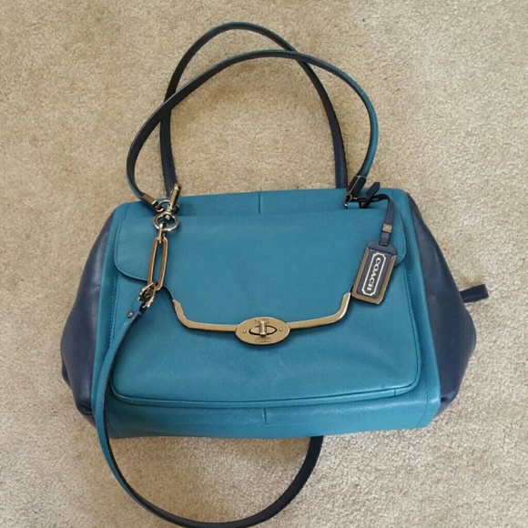 Coach Blue 2 Toned Large Madeline Matching Wallet!