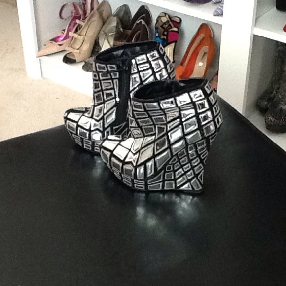 Silver and black booties