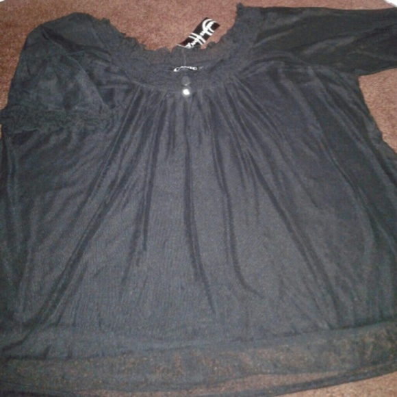 Canto Sheer Ruffled Sleeve Top NWT *Black* - Picture 2 of 4