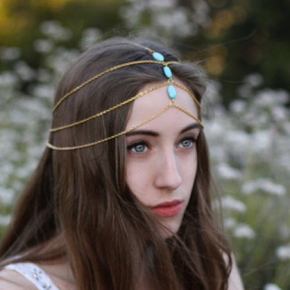 HP 🎉 Metal Tassel Turquoise head chain Headpiece - Picture 2 of 3