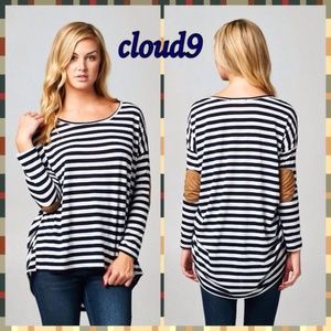 Navy/Ivory Striped Shirt w/ Elbow Patches