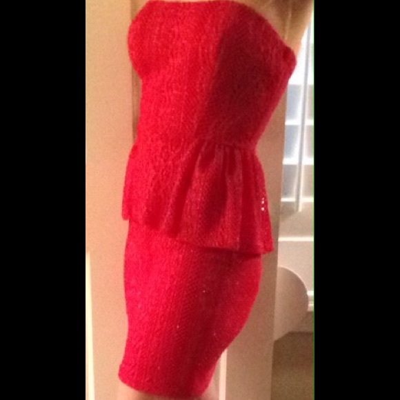 Super HOT Red Strapless Peplum Dress with Tags