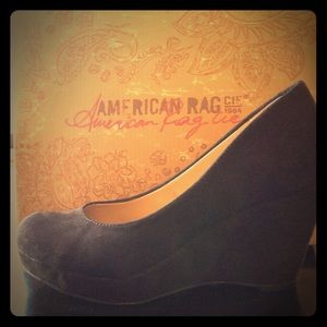 Black suede platform wedge