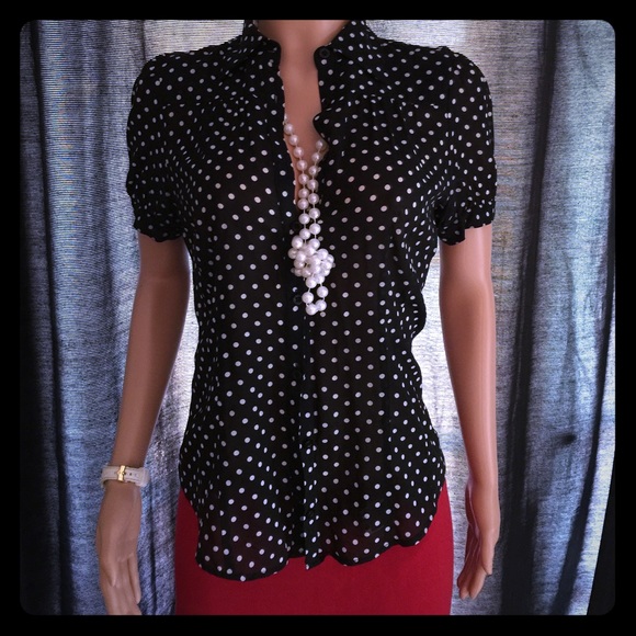 **bebe** Black and White PolkaDot Button-Up Blouse