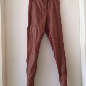 H & M faux leather pants in rust brown color