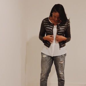 Mesh and faux leather jacket