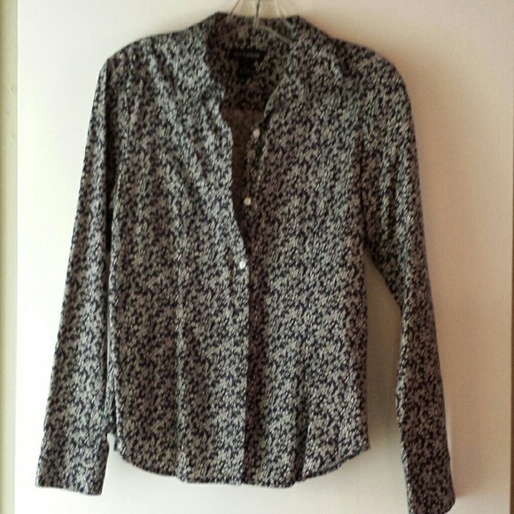 Ann Taylor Blouse blue w/ beige flowers