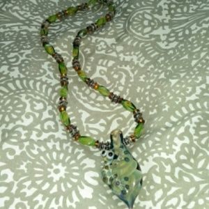 Handblown glass frog pendant necklace
