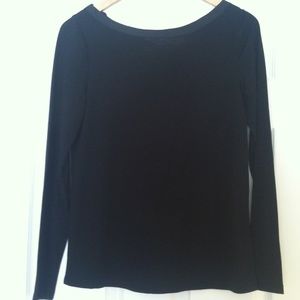 Cute black top with satin ribbon trim