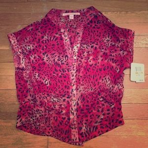 BRAND new Pink Leopard Button Up Blouse