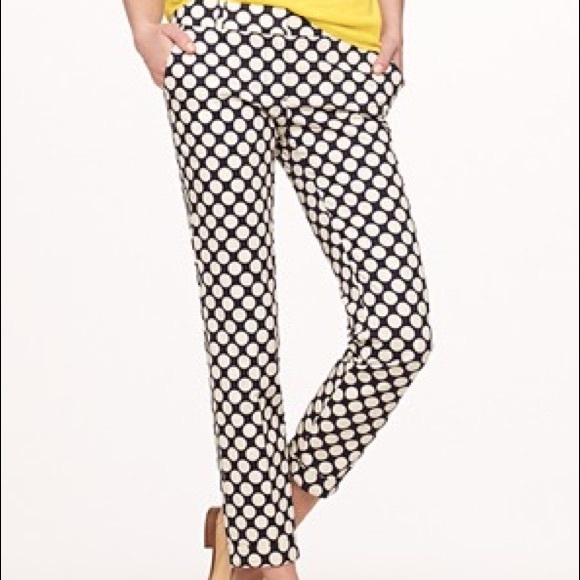 J. Crew White and Blue Polkadot Pants