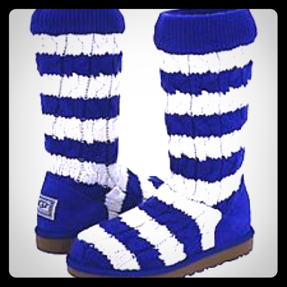 Blue and white knitted UGG boots