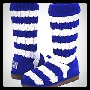 Blue and white knitted UGG boots