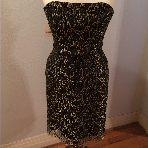 NWT Gold and black strapless dress