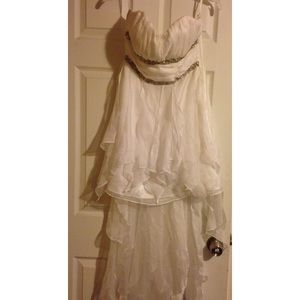 White and silver high low dress