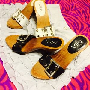 2 pairs “Mia” Brand Black and white Wood Heels