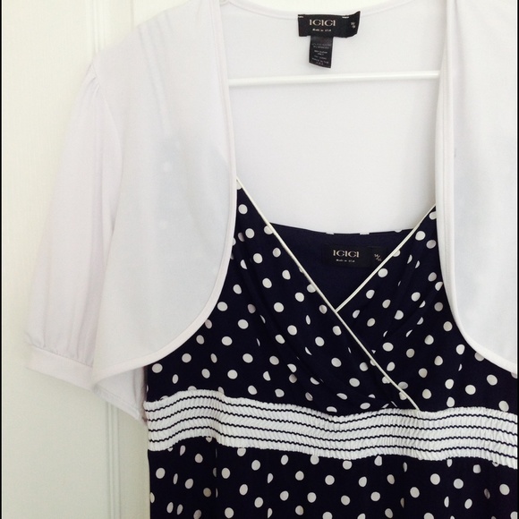 Igigi dark navy & white polka dot dress & shrug - Picture 1 of 4