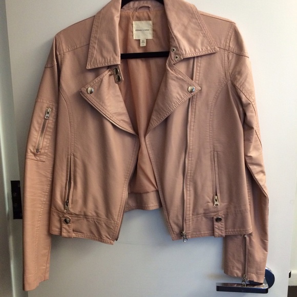 Silence + noise blush pink leather jacket