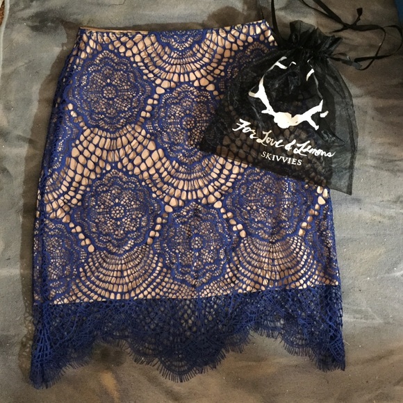 NWT For Love & Lemons Grace Mini Skirt in Sapphire
