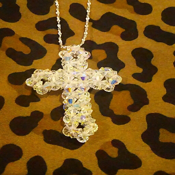 Handsewn Swarovski Cross Necklace - Picture 2 of 4